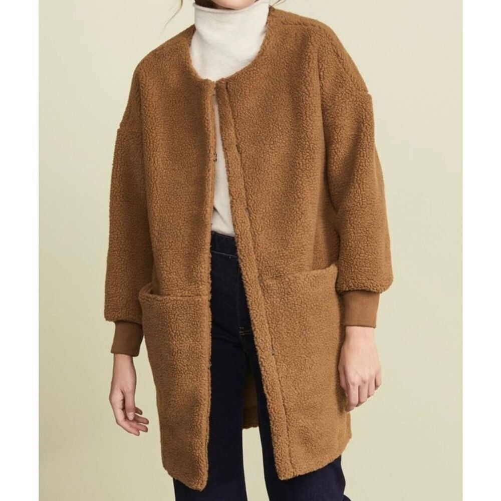 Madewell Bonded Sherpa Cocoon Coat XS Oversized Fluffy Hook & Eye Closure